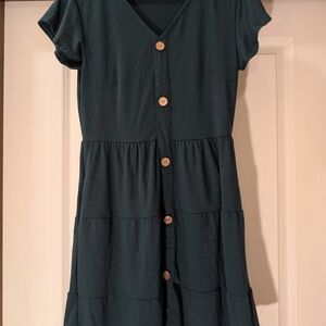 Stylish Green Kids Dress with Button Detail